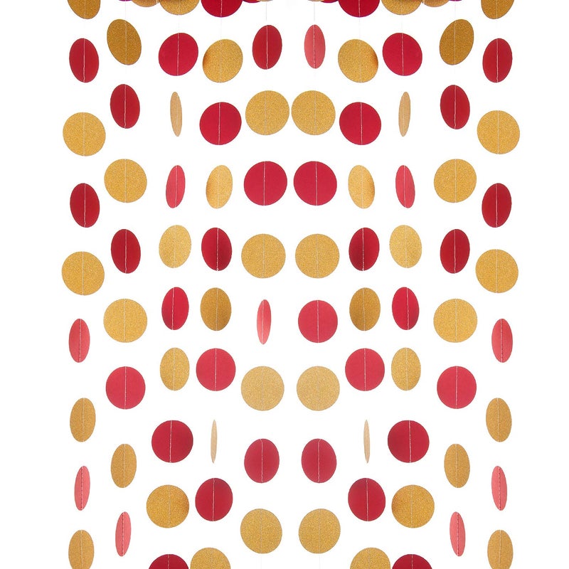 Weven Red and Gold Glitter Paper Garland Circle Dot Party Banner Streamer Backdrop Hanging Decorations for Baby Shower Birthday Wedding Dessert Table Decoration, 2" in Diameter, 3 pcs, 30 Feet in Total - Image 1